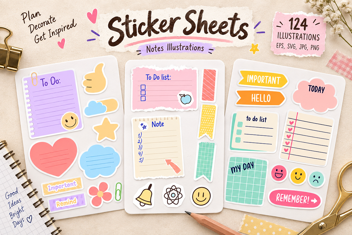 Cute Notes & Planner Illustrations, an Education Illustration by Anna Studio (Photo 3 of 12)