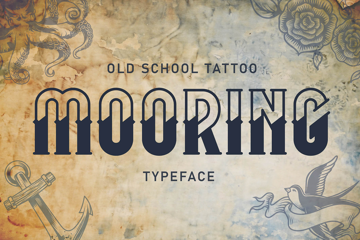 Old school tattoo Mooring font