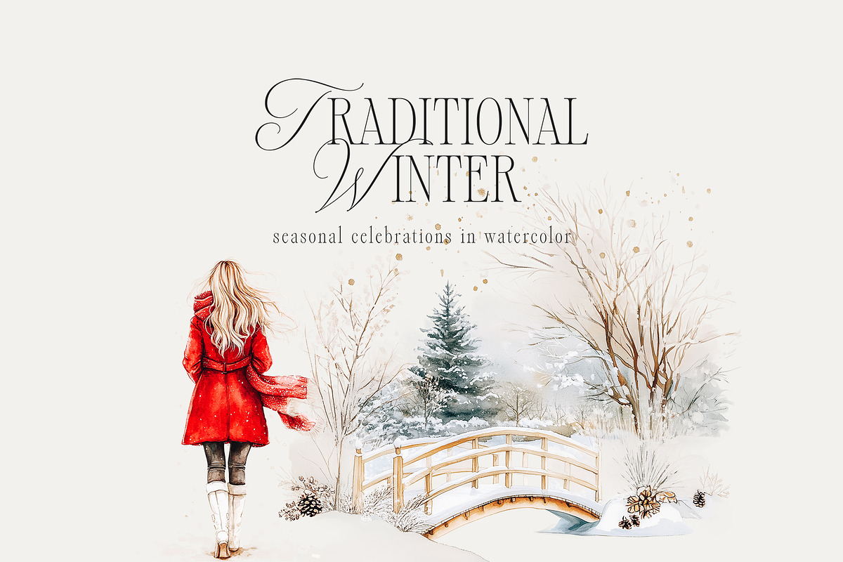 Traditional Winter - Watercolor Set, a Seasonal Illustration by studioequinox (Photo 9 of 9)