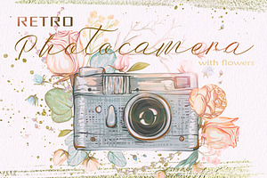 Retro photocamera with flowers