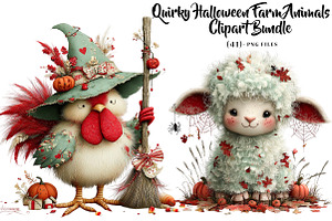 Quirky Halloween Farm Animals, a Seasonal Illustration by CreationArt