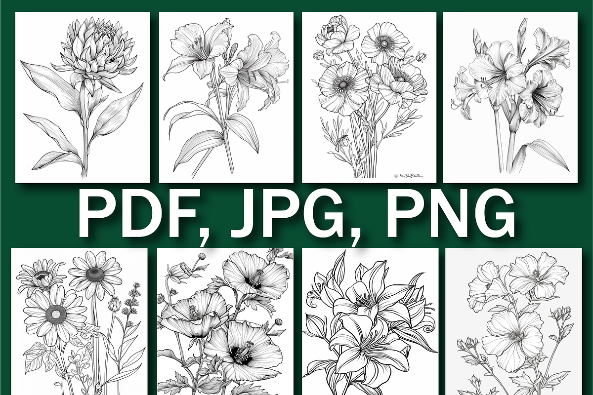 Botanical Flower Coloring Book, a Seasonal Illustration by Printable Design Store (Photo 4 of 7)