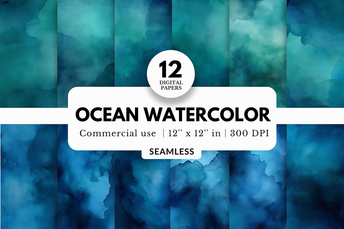 12 Ocean Watercolor Digital Papers, a Background Graphic by NorthWindPixels (Photo 1 of 4)