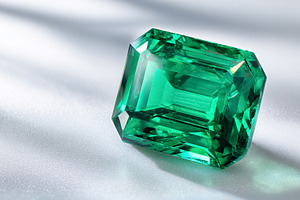 Emerald gemstone shining, reflecting light on a white background, a Photo by Studio ANNA