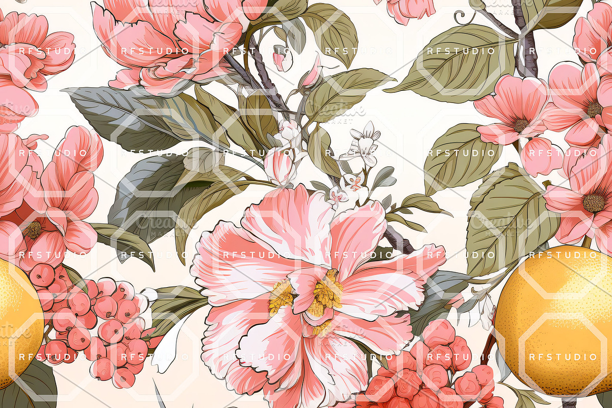 CHINOISERIE FRUITS Seamless Patterns, a Texture Illustration by RefinedFantasyStudio (Photo 5 of 9)