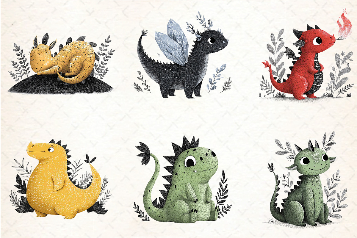 Baby Dragon Clipart Set, an Illustration by DreamCafeArt (Photo 4 of 8)