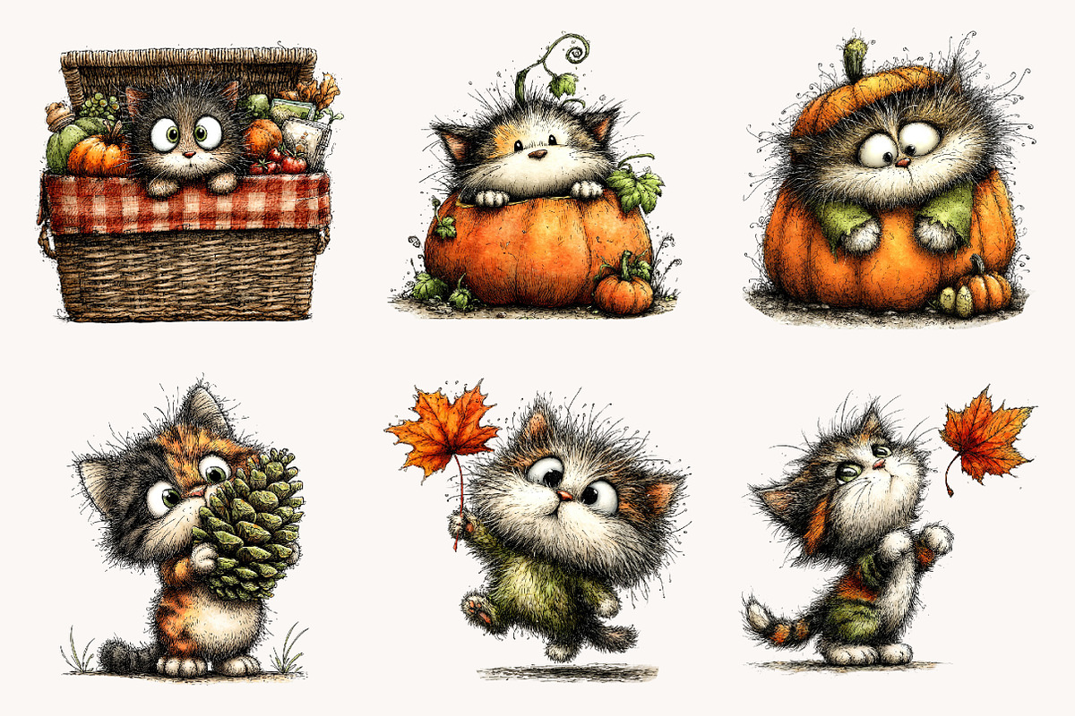 Funny Autumn Cat Clipart, a Seasonal Illustration by Designworld (Photo 5 of 11)