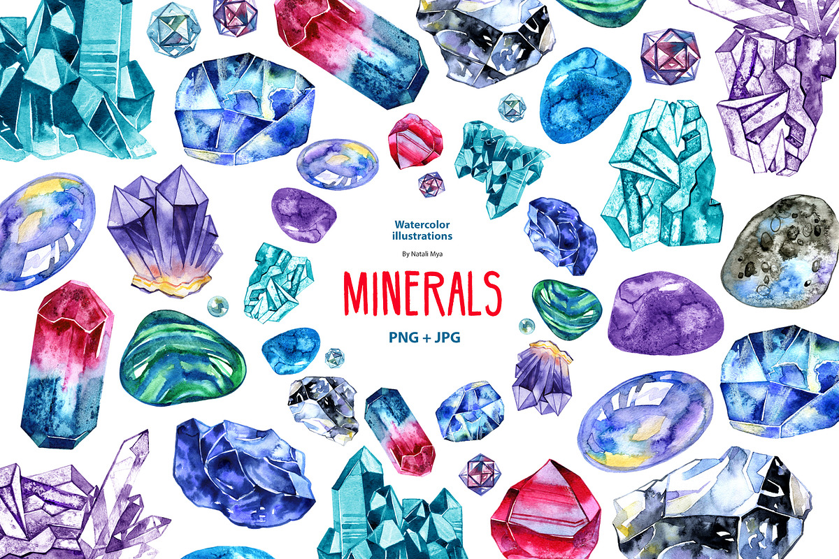 Watercolor minerals and gems, an Illustration by NataliMiasStore (Photo 1 of 10)