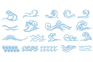 Water line waves. Sea wave with, an Illustration by Frogella