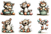 Whimsical Easter Cats Clipart, an Illustration by CraftArtStudio (Thumbnail 5 of 6)