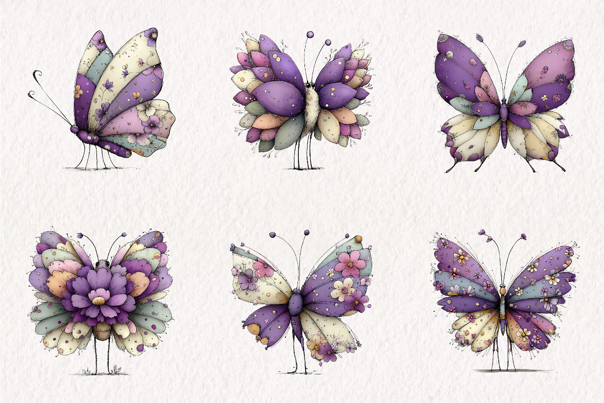Whimsical Butterfly Clipart, an Illustration by CreationArt (Photo 7 of 7)