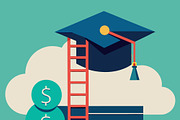 Graduation cap with ladder reaching, an Education Illustration by SouravDesign (Thumbnail 2 of 3)