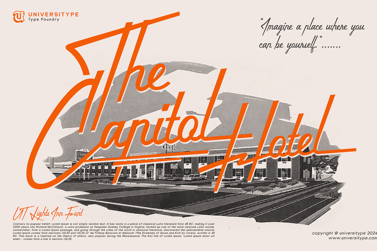 UT Lights Inn - A Retro Script, a Script Font by Universitype (Photo 4 of 7)
