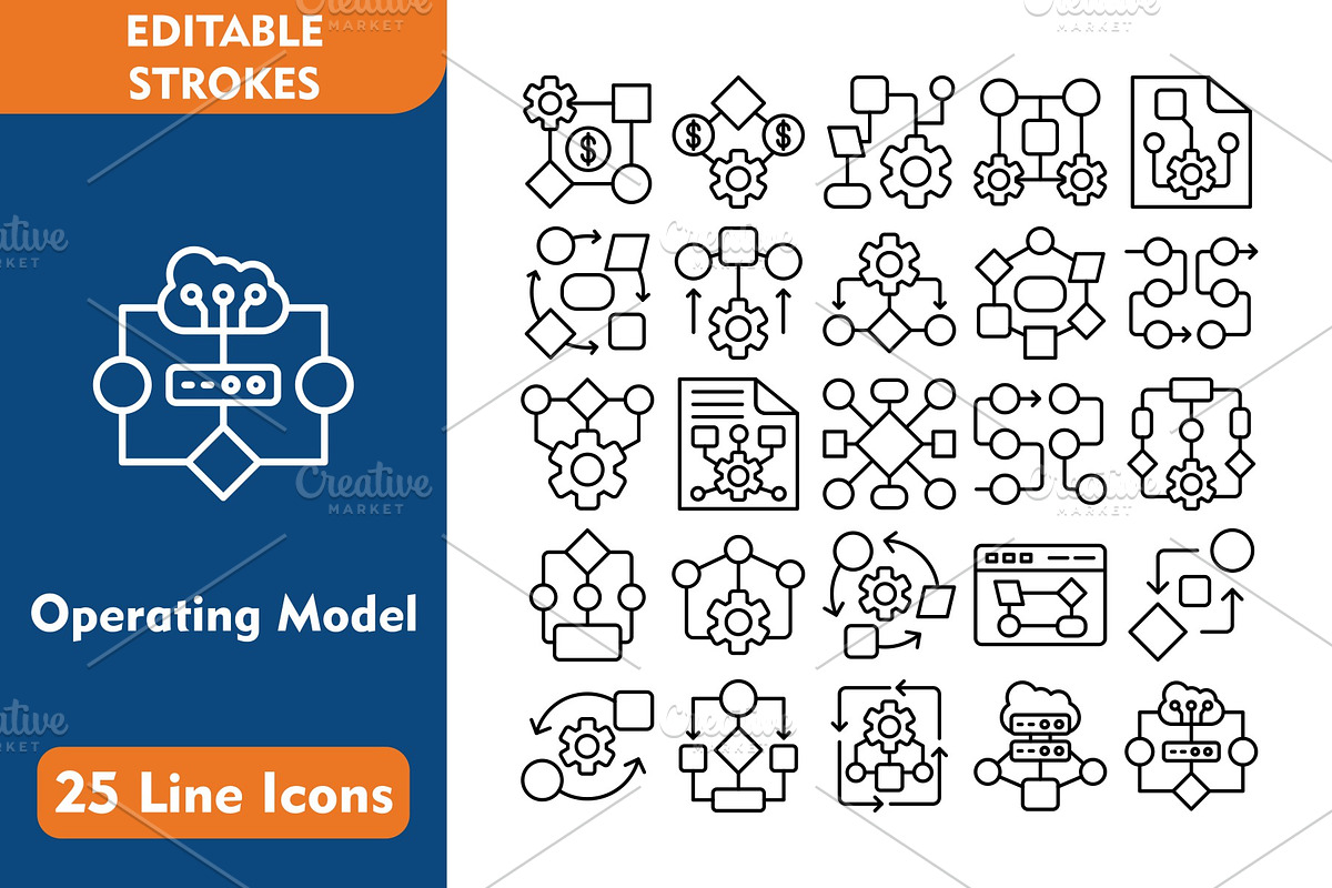 25 Operating Model Line Icons, an Icon by Pexelpy
