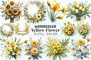 Watercolor Yellow Flower Clipart, an Illustration by CraftArtStudio (Thumbnail 1 of 6)