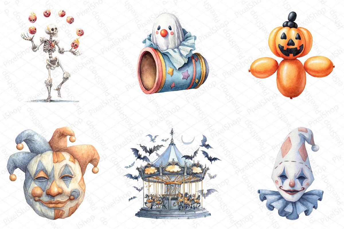 Watercolor Spooky Circus Clipart, an Illustration by DreamPrint404 (Photo 5 of 5)