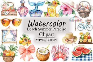 Beach Summer Paradise Clipart, an Illustration by Design Market