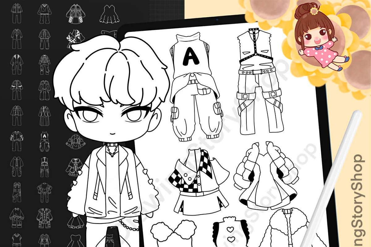 100 Procreate Chibi Clothes Stamp, a Brush Add-On by DrawingStoryShop (Photo 1 of 5)