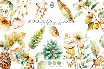 Watercolor Forest Flora Clipart Set, a Decorative Illustration by Patishop Art