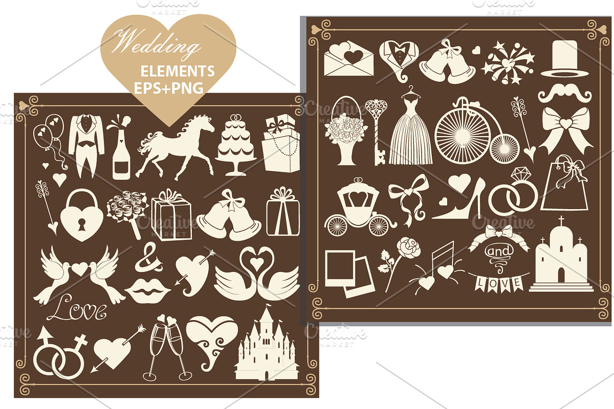 Big set.Wedding icons.Vector preview 2