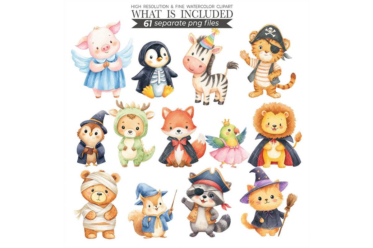 Halloween Animals Clipart Watercolor, an Animal Illustration by CharmClipart (Photo 4 of 8)