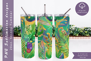 Tropical leaves sublimation tumbler