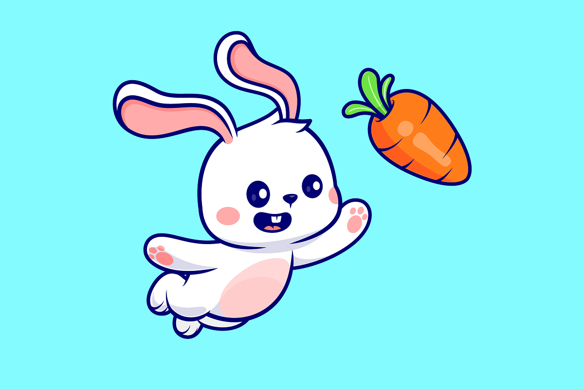 Cute Rabbit Catching Carrot Cartoon, an Animal Illustration by Catalyst Labs (Photo 2 of 3)