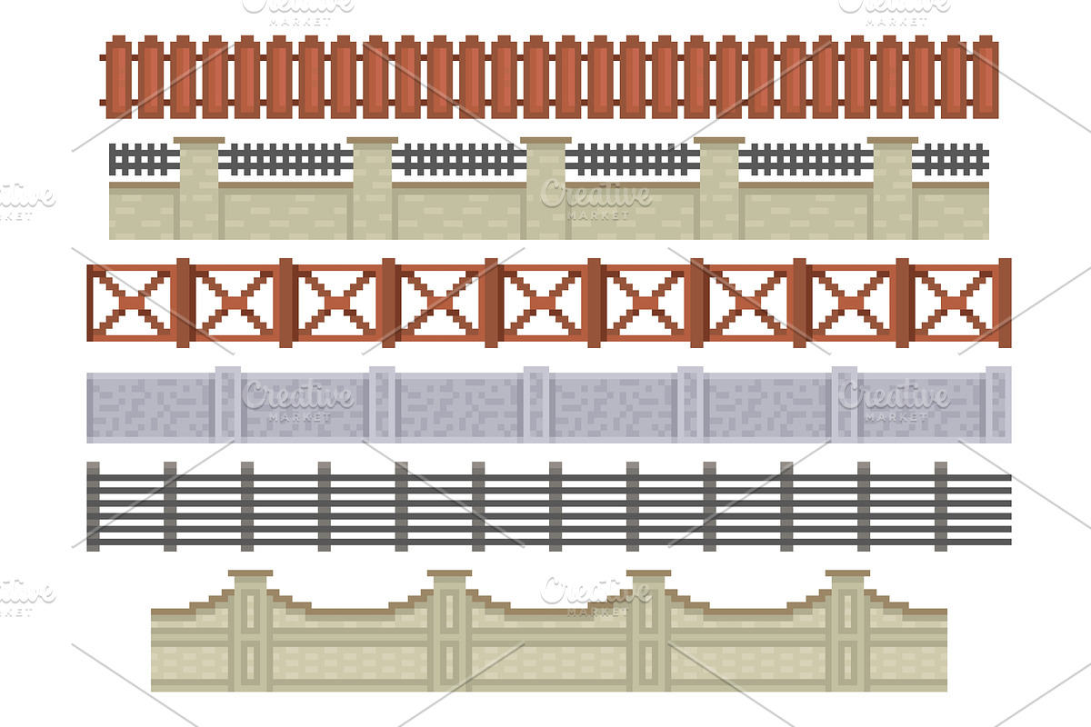 Pixel fences borders. Seamless, an Animal Illustration by YummyBuum