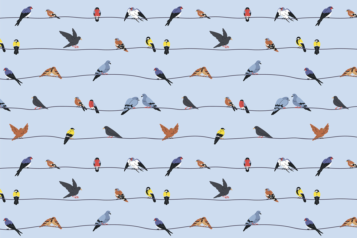 Birds sit on wires seamless patterns, a Pattern Graphic by Good Studio (Photo 3 of 7)