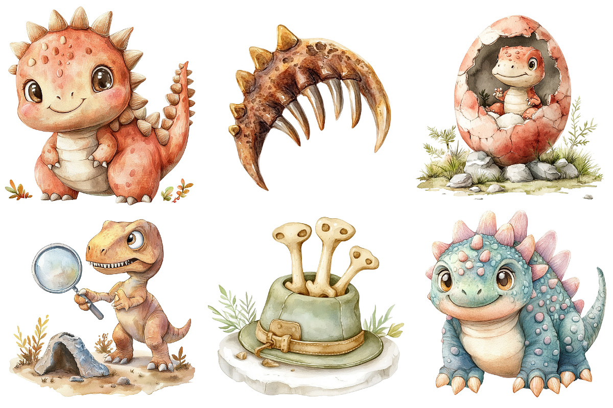 Watercolor Paleontology Dinosaur png, an Illustration by Watercolor design (Photo 5 of 5)