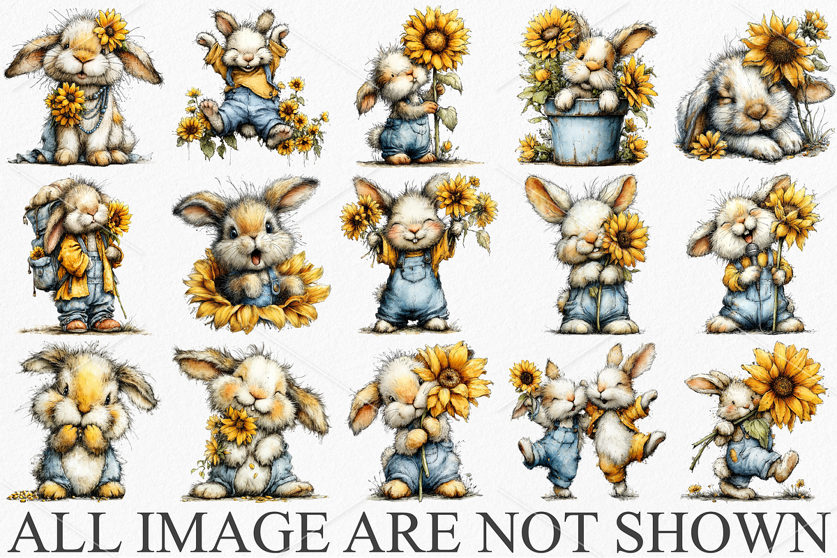 Funny Summer Sunflower Bunny Clipart, a Seasonal Illustration by Canvas Craft (Photo 4 of 6)