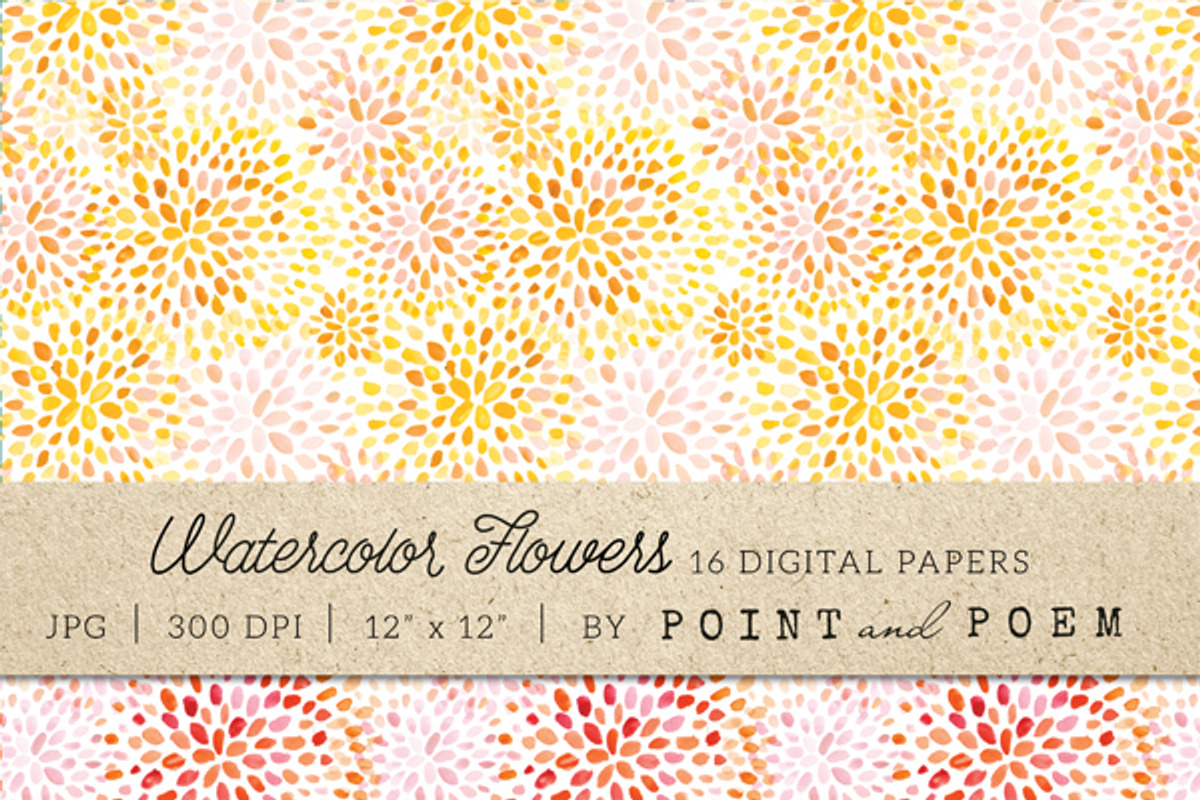 Watercolor Flowers Digital Paper preview 2