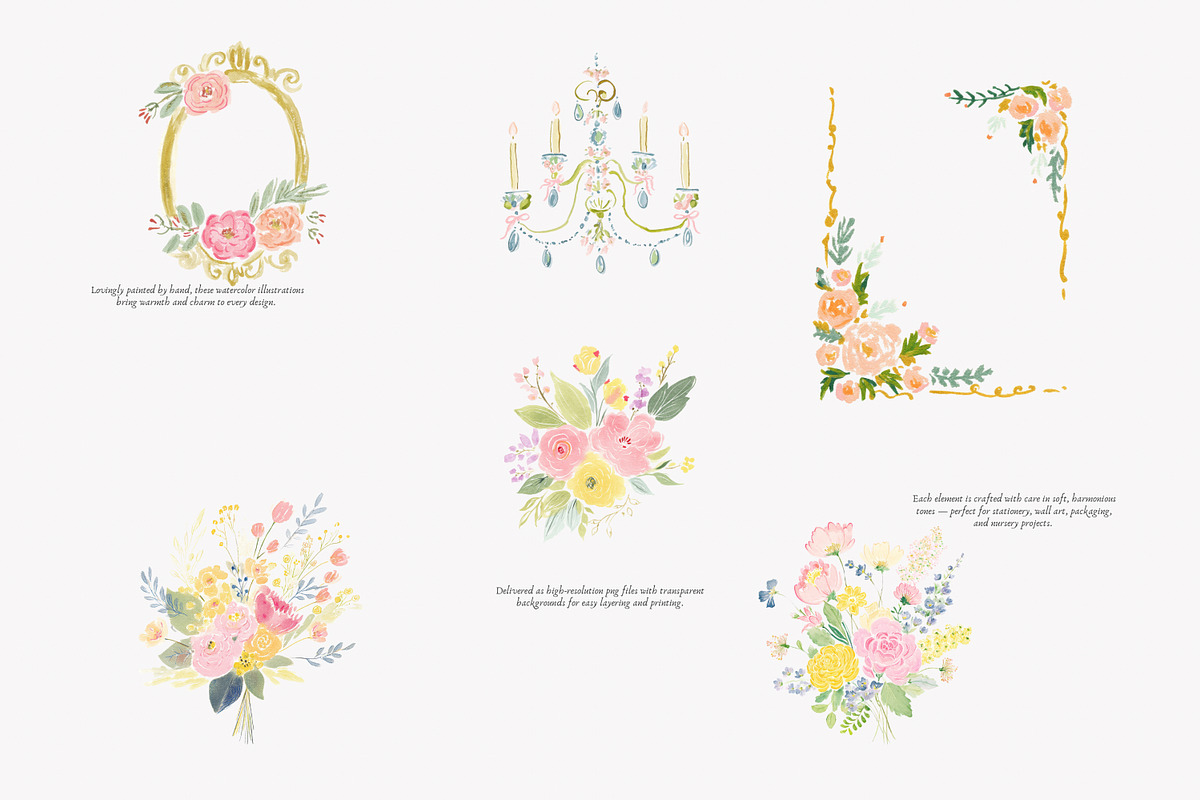 Pastel chateau watercolor clipart, a Decorative Illustration by Patishop Art (Photo 6 of 9)