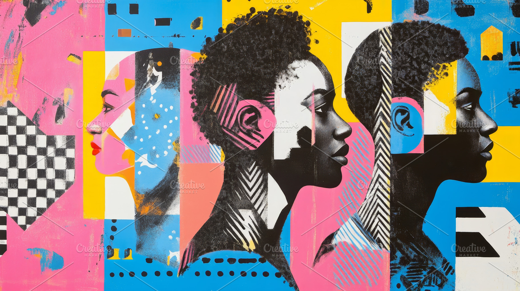 Vibrant Abstract Portrait of Women in Geometric Street Art, an Abstract Photo by Natalia Klenova's Shop