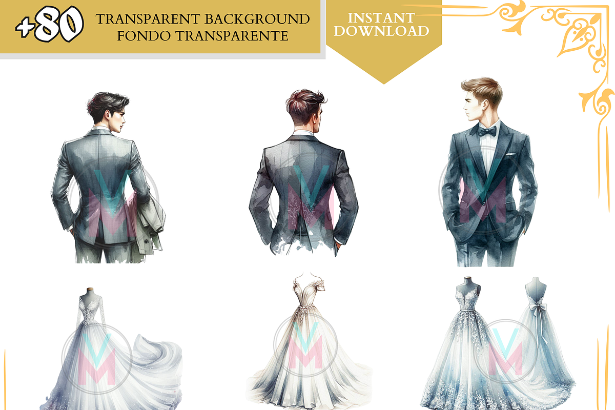 Bride watercolor Wedding from back, a Person Illustration by VM PARTYS  BY TAIRUMA (Photo 10 of 11)