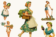 Retro Gardening Pinup Girl Clipart, a Person Illustration by BusyDaydesign (Thumbnail 5 of 9)