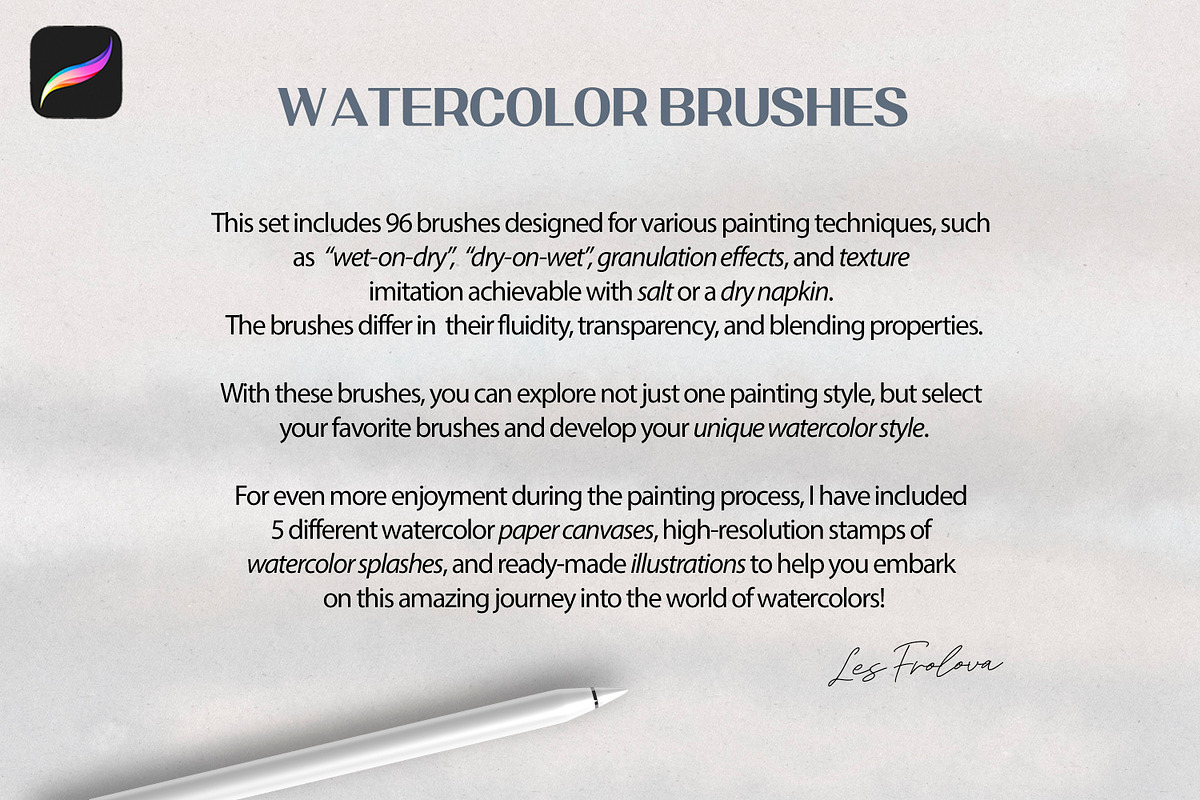 BUNDLE Watercolor Procreate Brushes, a Brush Add-On by Les Frolova (Photo 17 of 17)