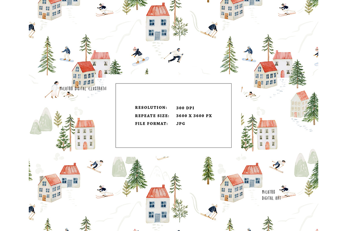 Alps Skiing Cozy Houses pattern, a Pattern Graphic by Milatoo (Photo 2 of 3)