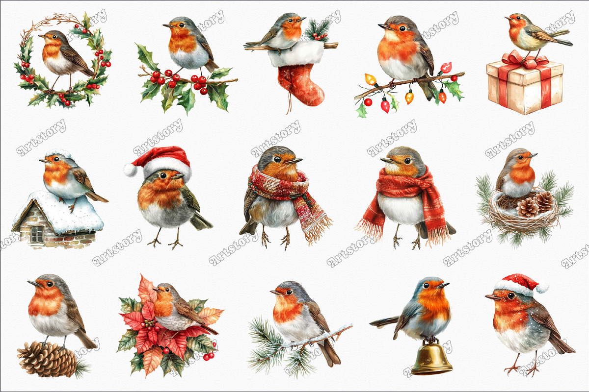 Christmas Robin Bird Clipart, an Illustration by designcity5 (Photo 2 of 5)