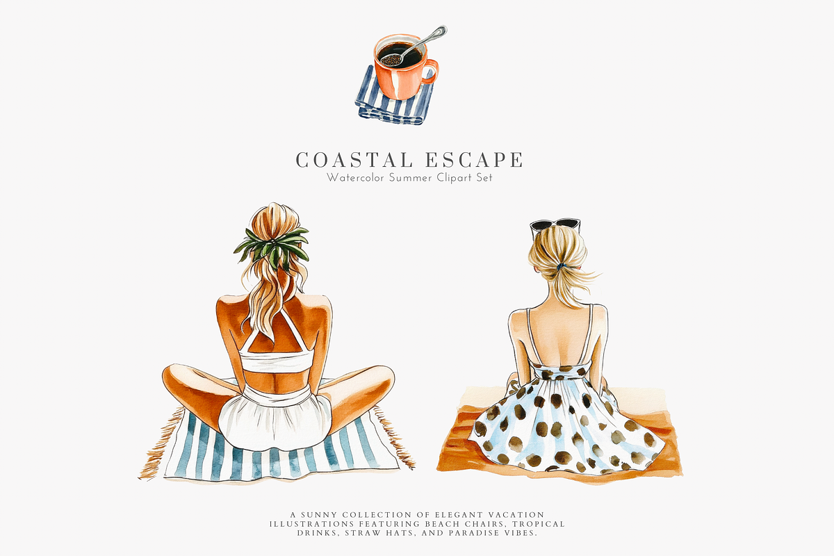 watercolor beach clipart collection, a Decorative Illustration by Patishop Art (Photo 7 of 10)
