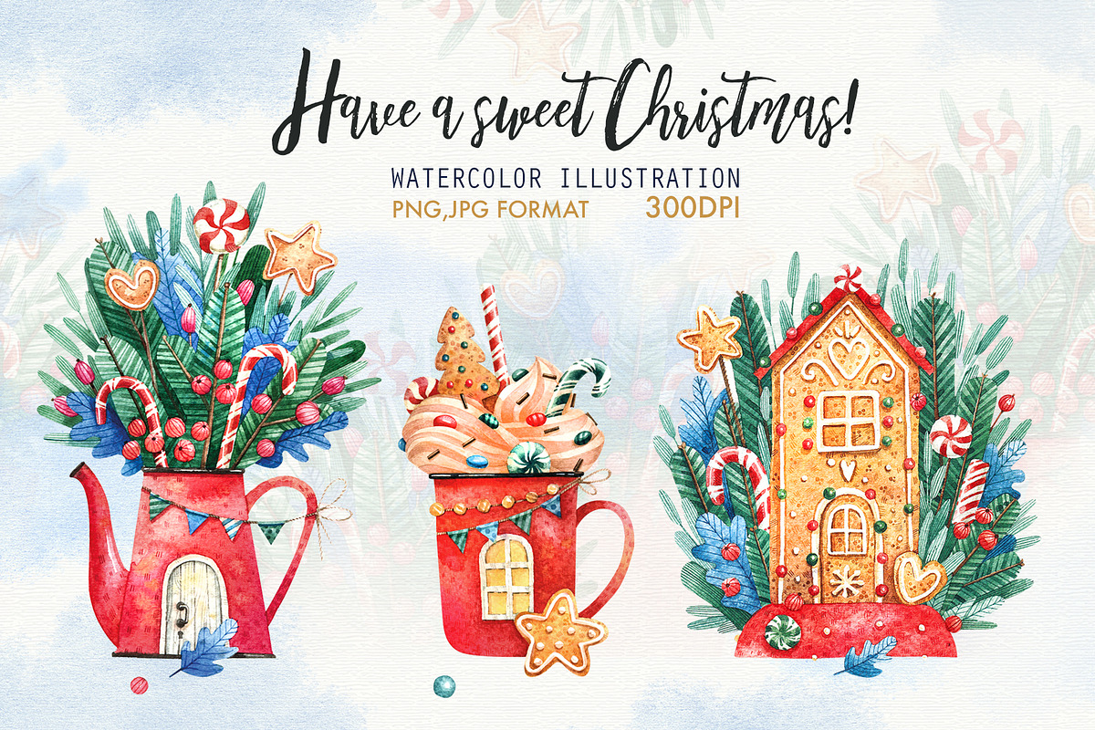 Have a sweet Christmas!, a Decorative Illustration by Watercolor by Tonia Tkach (Photo 1 of 3)
