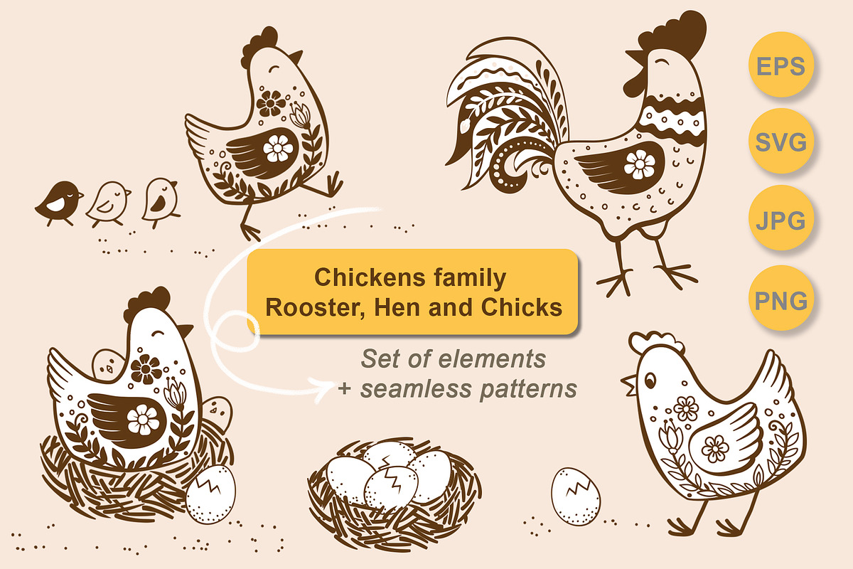 Funny Chickens family Set, an Animal Illustration by Nataliia Toporovska (Photo 1 of 4)