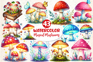 Magical Mushrooms Clipart, an Illustration by Dream Creation
