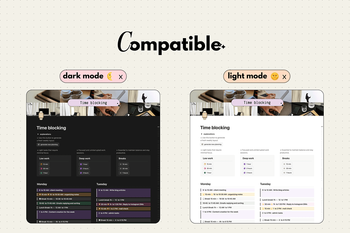 Time blocking - Notion template, an App Template by Iasan Design (Photo 5 of 7)
