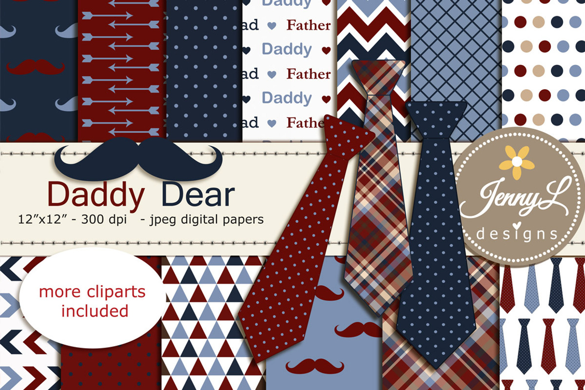 Father's Day Mustache Digital Paper, a Pattern Graphic by JennyL Designs (Photo 1 of 5)