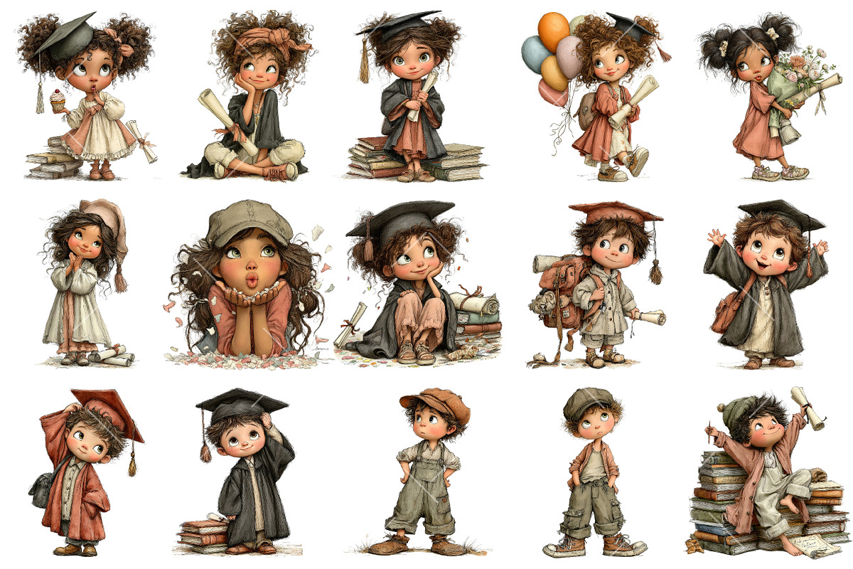 Whimsical Graduation Children Clipar, an Illustration by OK Design (Photo 3 of 6)