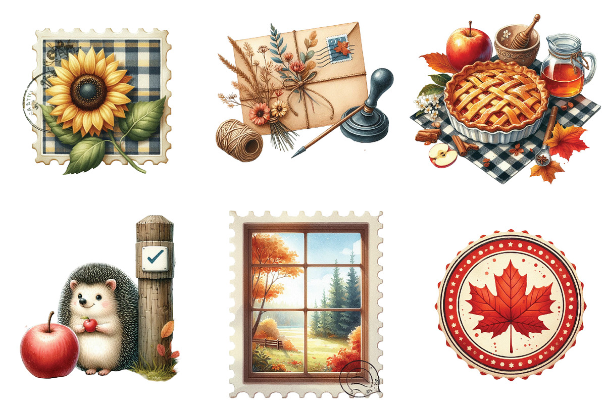 Autumn Fall Postage Stamp Clipart, an Illustration by DreamArtGraphic (Photo 2 of 5)