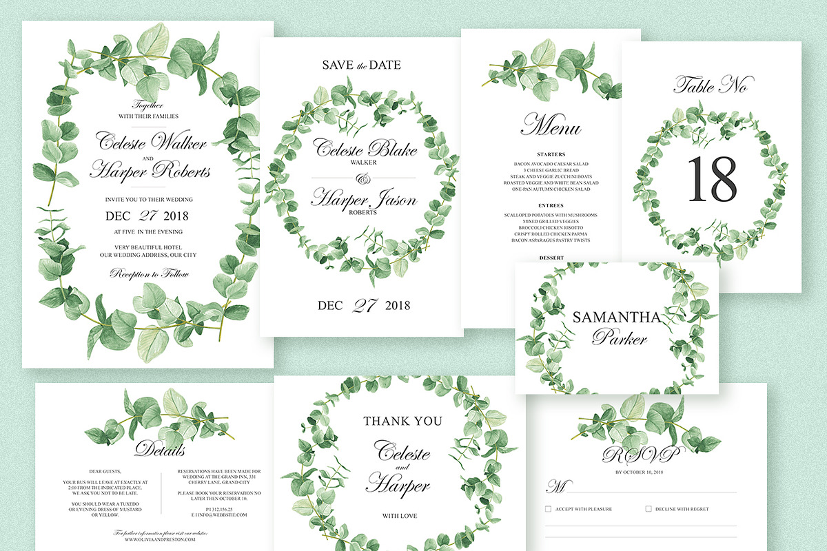 Eucalyptus Greens Wedding Suite, an Invitation Template by HannaSymo (Photo 3 of 14)
