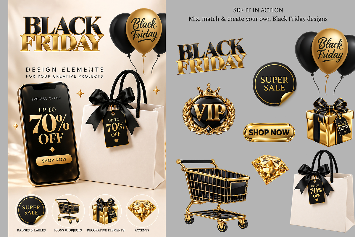 Black Friday 3D PNG Elements, an Object Illustration by MarisoArt (Photo 2 of 6)