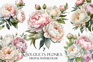 Watercolor bouquets, peony bouquets